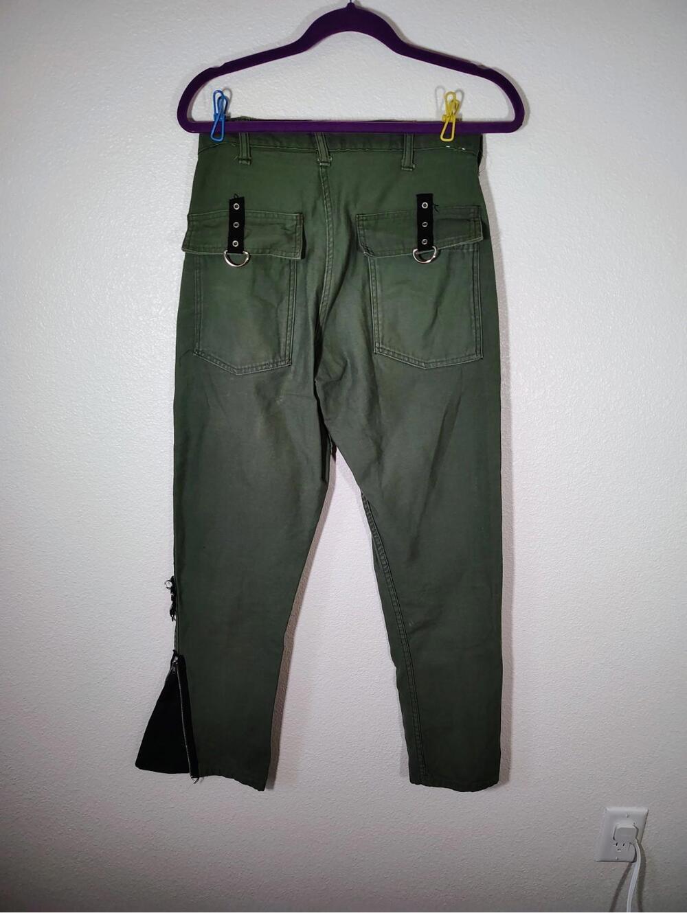 Cargo Pants 29 In. Green Flared Zip Skinny Punk 90s black X Army y2k - Picture 3 of 8